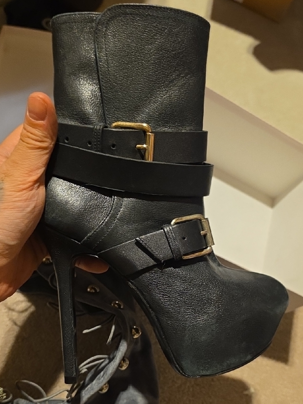 Jimmy Choo Mayo Platform Leather Boots with gold buckles